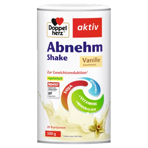 Abbildung der Produktverpackung Doppelherz aktiv Abnehm Shake Vanille Frontansicht